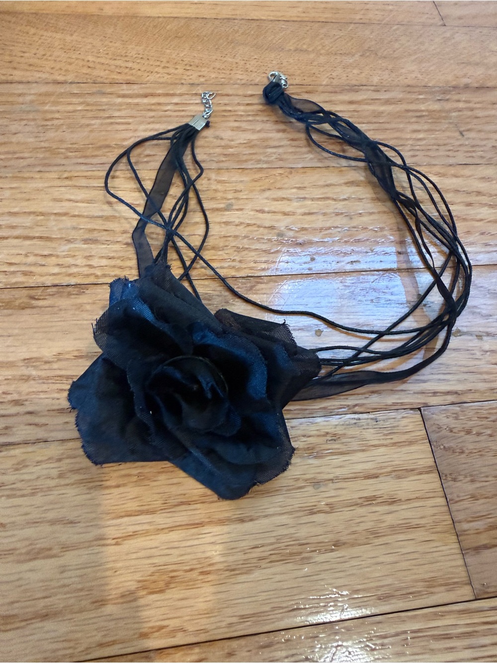 Black Floral Multi-Strand Statement Necklace